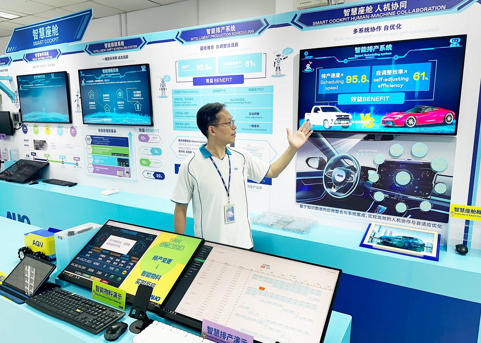 友達廈門將5G+ABC技術串聯生產管理全流程，打通研發、採購、生管、製程、設備、品質等產品全生命週期製造流程，完成數位化設計、智慧供應鏈、智慧座艙、全流程設備管理、資料驅動優化、智慧線上檢測、智慧品管等自我調整生產模式升級